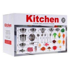   Mega zestaw kuchenny dla dzieci 3+ Metalowe garnki + Przybory kuchenne + Jedzenie 30 el.