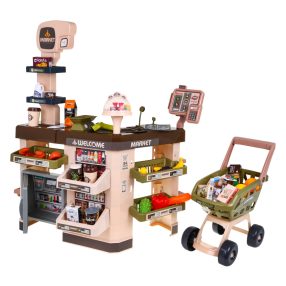   Interaktywny supermarket dla dzieci 3+ Zabawa w sklep 63 el. Wózek Kasa Terminal + światła dźwięki