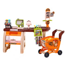   Duży Supermarket dla dzieci 3+ Interaktywny zestaw 65 el. + Kasa fiskalna + Skaner + Wózek + Akcesoria