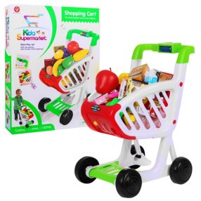   Duży Wózek sklepowy dla dzieci 3+ Atrapy Produktów spożywczych 41 el. + Dźwięki + Światła