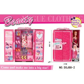   Lalka z Garderobą dla dzieci 3+ Ruchome elementy + 2 Sukienki + 5 Torebek + 4 pary Butów + 3 Wieszaki