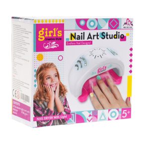   Zestaw do Malowania Paznokci dla dzieci 5+ Akcesoria 8 el. + Interaktywna Suszarka + Lakiery + Cyrkonie do zdobień