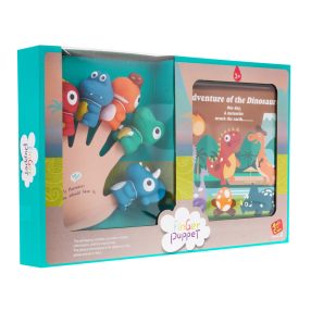   Zestaw 5 Gumowych Pacynek na palce + Książeczka Dinozaury dla dzieci 3+ Wodoodporność + Odgrywanie teatrzyków