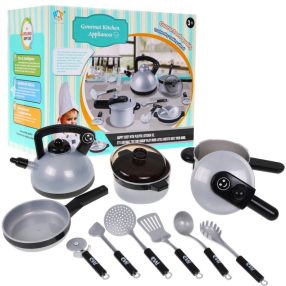   Zestaw małego Kucharza Srebrny 12 el. dla dzieci 3+ Garnki + Akcesoria do gotowania