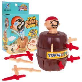   Gra zręcznościowa Szalony Pirat dla dzieci 3+ i dorosłych + Figurka pirata + Beczka z otworami + 12 Szabli