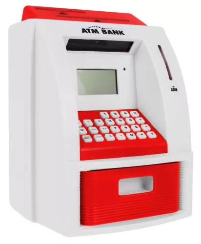 Bankomat skarbonka dla dzieci 3+ czerwony Interaktywne funkcje + Karta bankomatowa