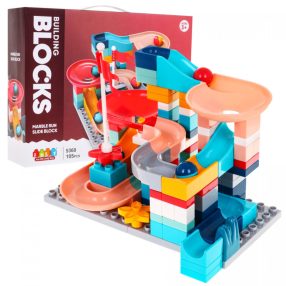   Klocki konstrukcyjne do Toru na kulki dla dzieci 3+ Zjeżdżalnie Wzniesienia Lejki + Podstawa + Akcesoria 105 el.