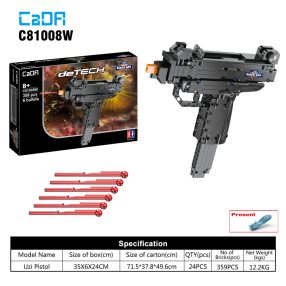   Zestaw 359 Klocków Konstrukcyjnych CaDA Karabin Micro UZI dla dzieci 8+ Funkcja strzelania + 6 Pocisków