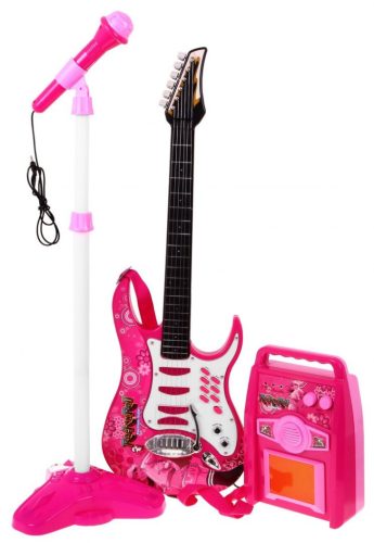 Gitara z akcesoriami dla dzieci 6+ Różowy zestaw muzyczny Wzmacniacz  + Mikrofon