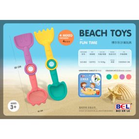   Zestaw zabawek do piasku dla dzieci 3+ Kolorowe łopatki grabki cedzak 4w1