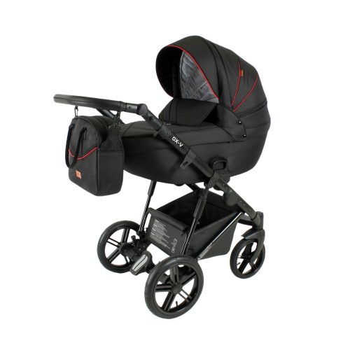 Adbor OX-V kinderwagen 3in1 - schwarz mit rotem Streifen